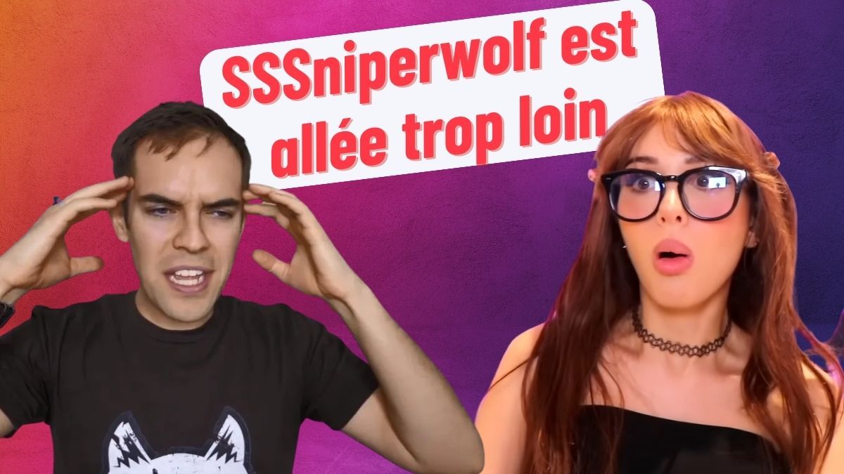 Montage photo de Jacksfilms et de SSSniperwolf avec la citation « SSSniperwolf est allée trop loin »